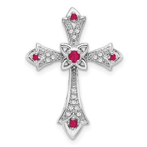 10 Karat White Gold Ruby Fleur de Lis Cross