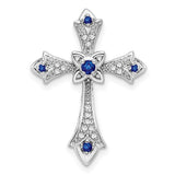 10 Karat White Gold Blue Sapphire Fleur de Lis Cross