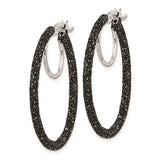 Sterling Silver Rhodium/Black Glitter Enamel  Hoop Earrings