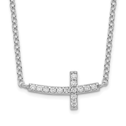 Sterling Silver Cubic Zirconia Sideways Cross Necklace