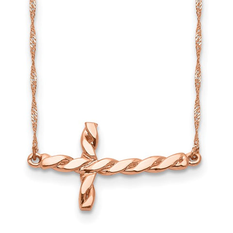 14 Karat Rose Gold Sideways Cross Necklace