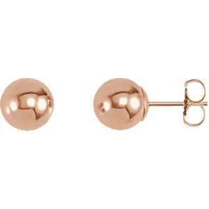14 Karat Rose Gold 7mm Ball Pierced Earrings