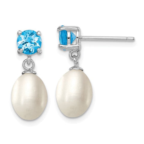 Pearl and Blue Topaz Dangle Earrings