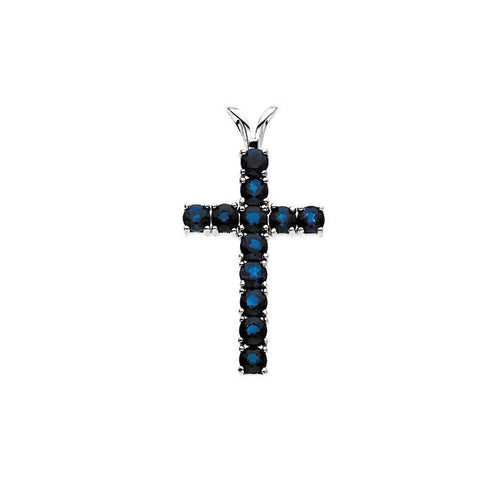 14 Karat White Gold Blue Sapphire Cross