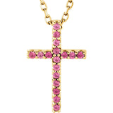 14 Karat White Gold Petite Pink Tourmaline Cross & Chain