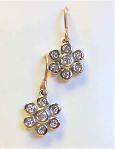 Rose & White Gold Bezel Set Diamond Dangle Earrings