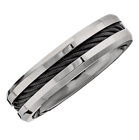 Gents Titanium with Black Cable Wedding Band