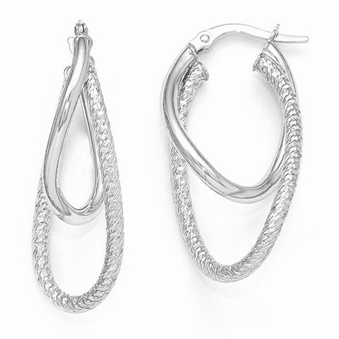14 Karat White Gold High Polished and Textured Double Hoop Earring
