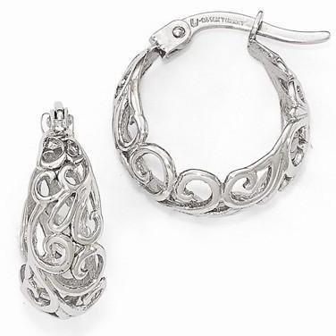 14 Karat White Gold Open Cutwork Swirl Design Hoop Earrings