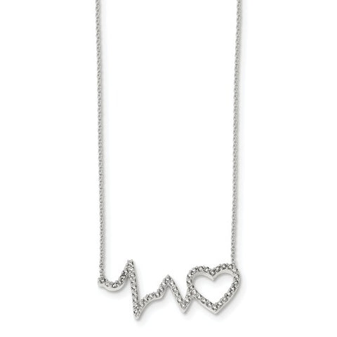 Sterling Silver Cubic Zirconia Heartbeat & Heart Necklace