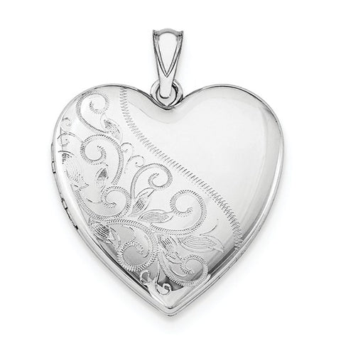 Heart Locket Pendant Sterling Silver with Flower Design