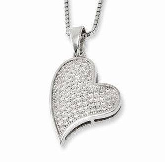 Sterling Silver Pave' Heart Necklace