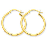 14 Karat Yellow Gold 2mm 1 inch Hoop Earrings