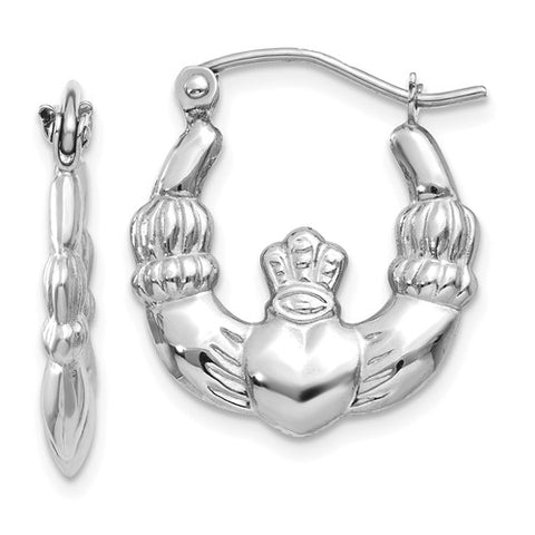 14K White Gold Small Claddagh Hoops