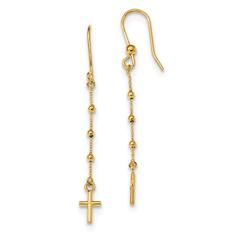 14 Karat Yellow Gold Dangle Cross Earrings